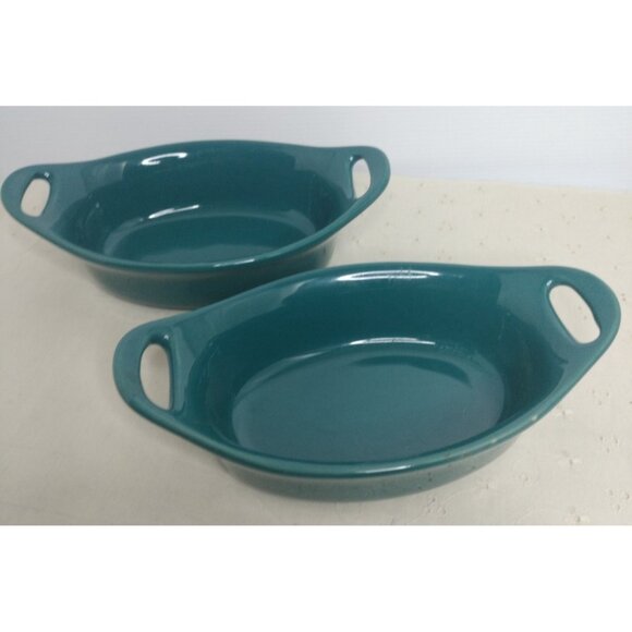Rachael Ray Ceramic 2 Piece Oval Au Gratin Bakers Agave Green - Picture 5 of 8
